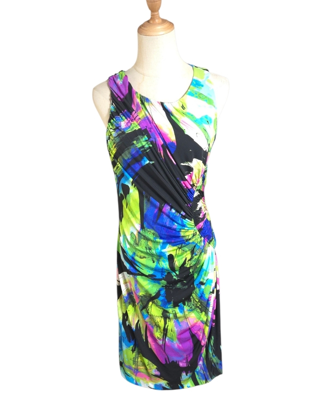 Suzi Chin Multi-Color Vintage 90s Artsy Sleeveless Print Dress